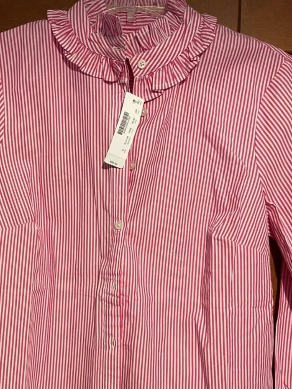 J Crew Ruffled Cotton Blouse in Pink Stripes Sz XXS $108